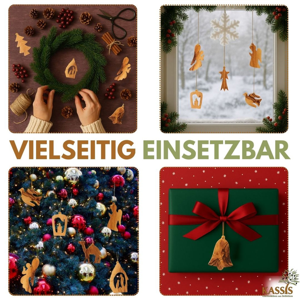 Weihnachtsdeko Anhänger aus Olivenholz im 10er Set | Baumschmuck für Christbaum & Geschenkidee