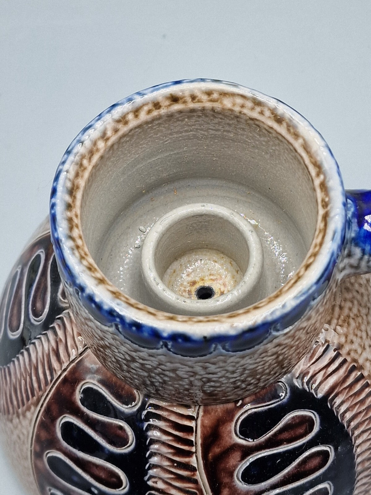 Ton Kerzenständer mit Henkel 10cm Antiquität Vintage Deko