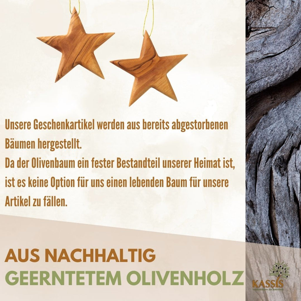 Stern Anhänger aus Olivenholz (8 cm) | Baumschmuck & stilvolle Weihnachtsdeko