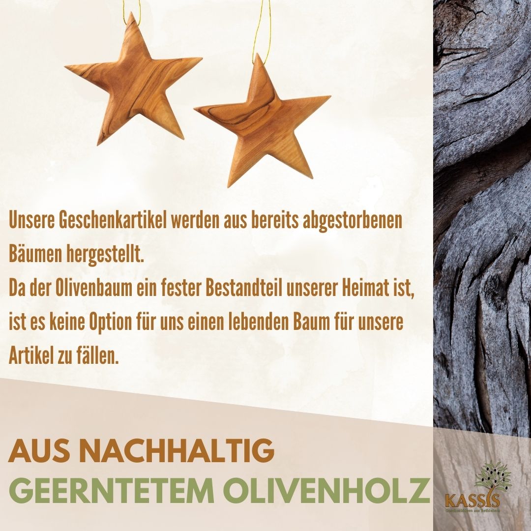 Stern Anhänger aus Olivenholz (8 cm) | Baumschmuck & stilvolle Weihnachtsdeko