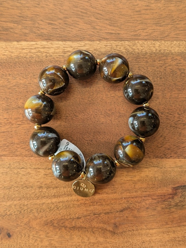 Armband elastisch Acryl Kupfer Groß/Dick XL Perlmutt Coffee Braun Gold - GIUNO APA110-60