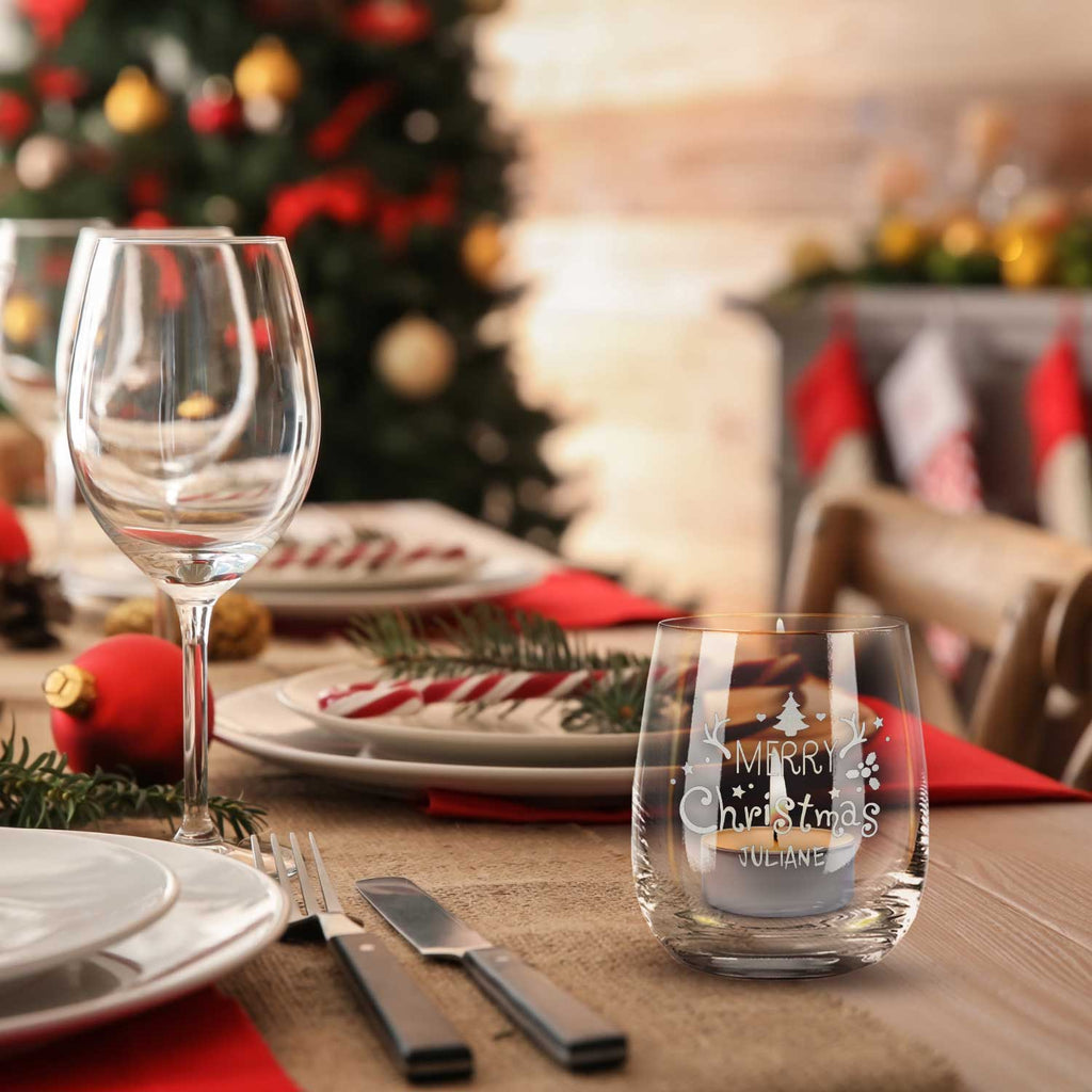 Teelicht mit Gravur - Weihnachtsdeko - Merry Christmas - Personalisiert mit Name