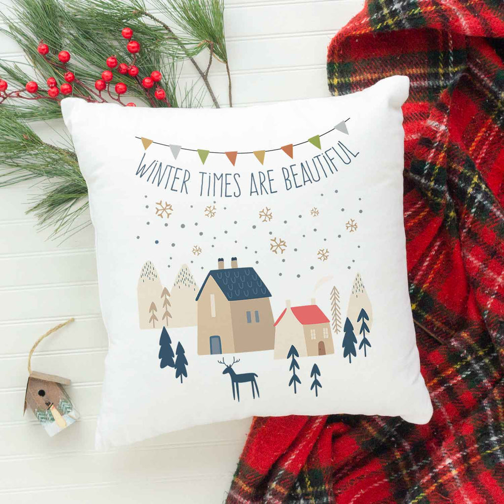 Kissen mit Weihnachtsmotiv - Winter times are beautiful  - Weihnachtsdeko - Geschenk für Sie & Ihn