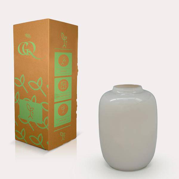 Glasvase Artic Ivory – H35cm x B25cm – Dekovase in Elfenbein – Elegante Vase für Kunstblumen & Trockenblumen – Zeitlos & pflegeleicht